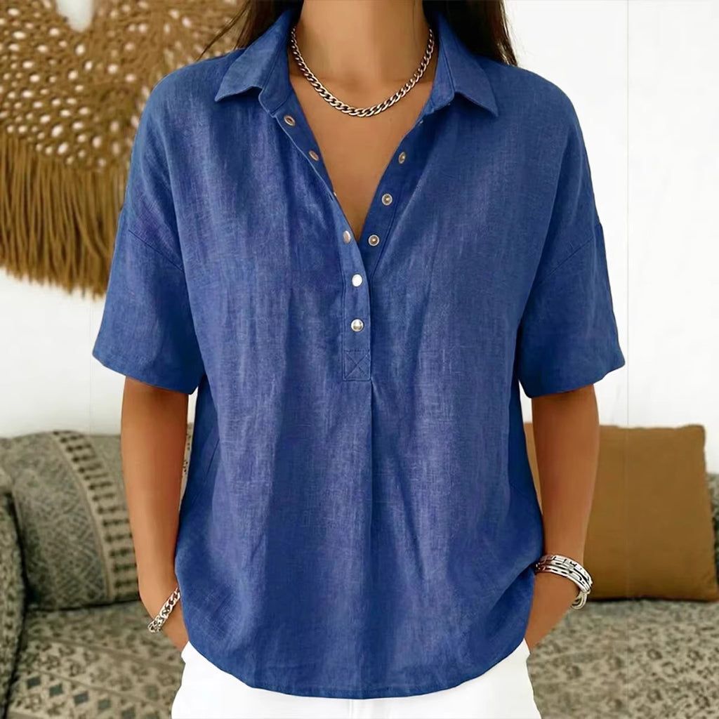 Summer Short-Sleeved Shirt Button Pullover Top Fashion Casual Women'S Clothing