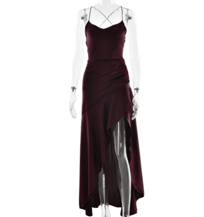 backless ruffle maxi dress
