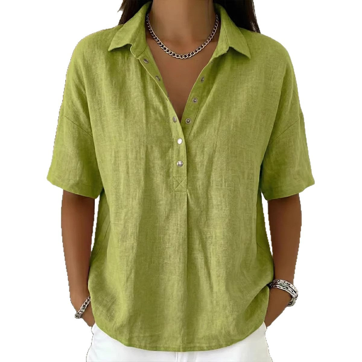 Summer Short-Sleeved Shirt Button Pullover Top Fashion Casual Women'S Clothing
