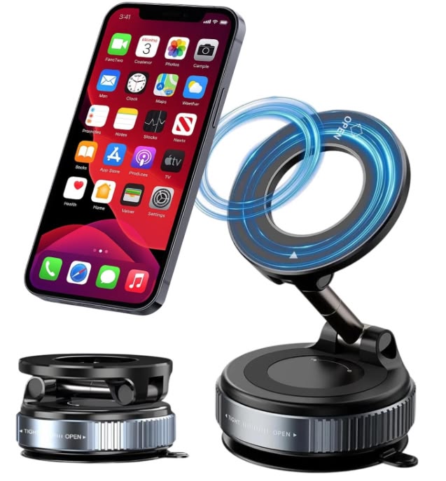 Magnetic Car Phone Mount with Vacuum Suction & Non-Slip Pad