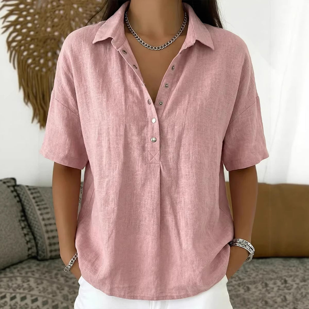 Summer Short-Sleeved Shirt Button Pullover Top Fashion Casual Women'S Clothing