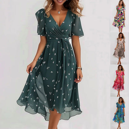 womens chiffon printed midi dress