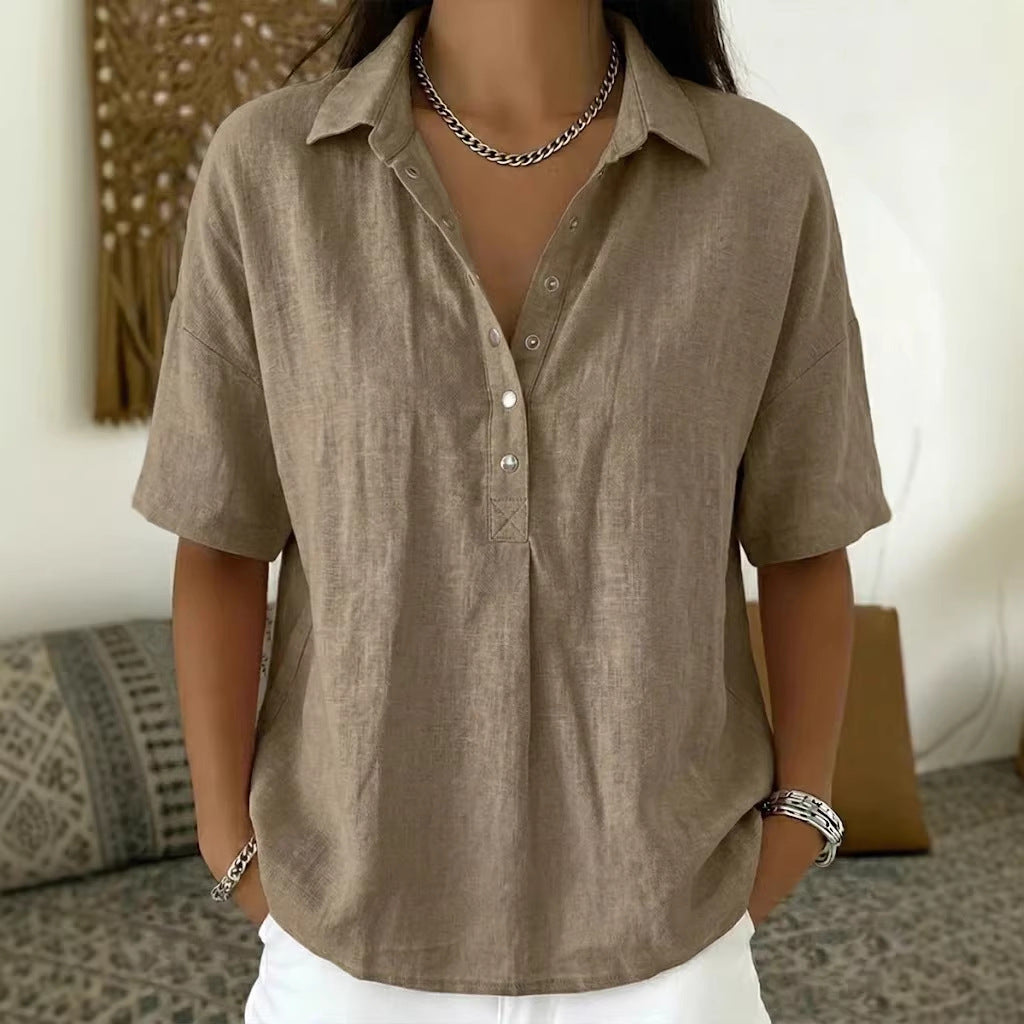 Summer Short-Sleeved Shirt Button Pullover Top Fashion Casual Women'S Clothing