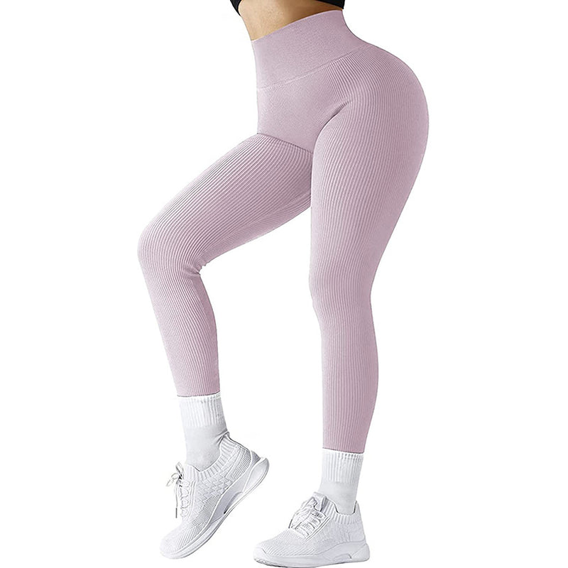 High Waist Seamless Leggings Threaded Knitted Fitness Pants Solid Women'S Slimming Sports Yoga Pants Elastic Running Sport Leggings