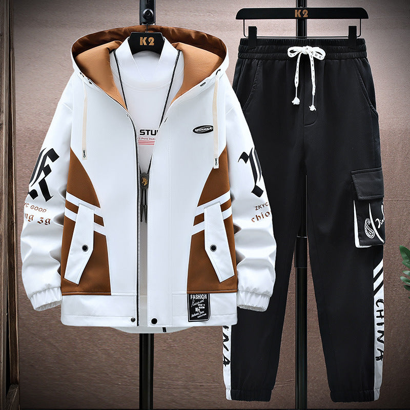 men's fall hooded jacket set