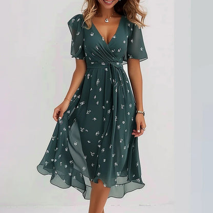 womens chiffon printed midi dress
