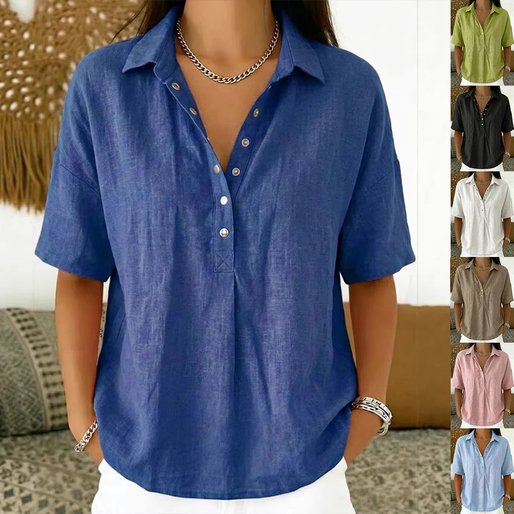 Summer Short-Sleeved Shirt Button Pullover Top Fashion Casual Women'S Clothing