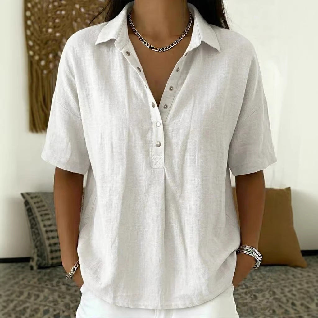 Summer Short-Sleeved Shirt Button Pullover Top Fashion Casual Women'S Clothing