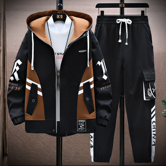 men's fall hooded jacket set