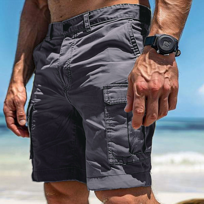 Men'S Cargo Shorts Summer Multi-Pocket Button Zipper Pants with Pockers Fashion Beach Pants