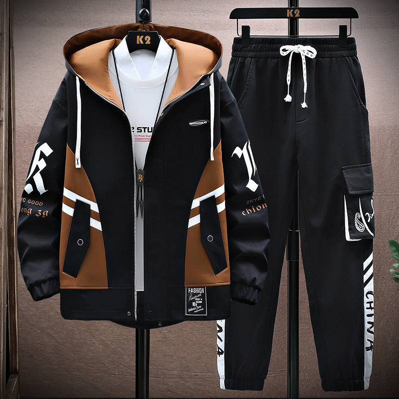 men's fall hooded jacket set