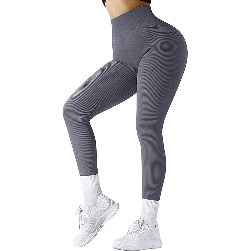 High Waist Seamless Leggings Threaded Knitted Fitness Pants Solid Women'S Slimming Sports Yoga Pants Elastic Running Sport Leggings