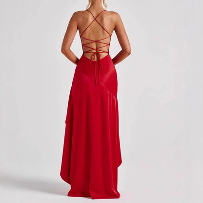 backless ruffle maxi dress