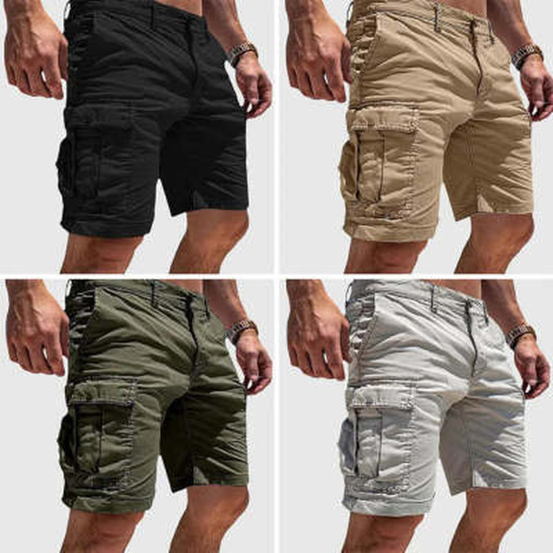 Men'S Cargo Shorts Summer Multi-Pocket Button Zipper Pants with Pockers Fashion Beach Pants