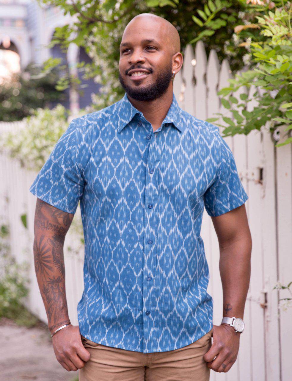 Cobalt Blue Men's Button-Down Shirt