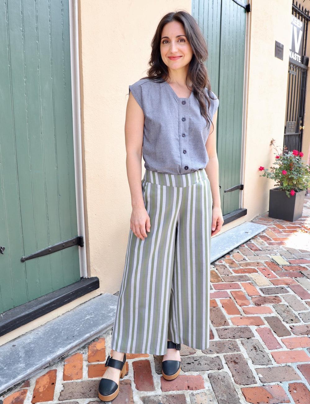 Earth Toned Striped Organic Cotton Wide Leg Pants