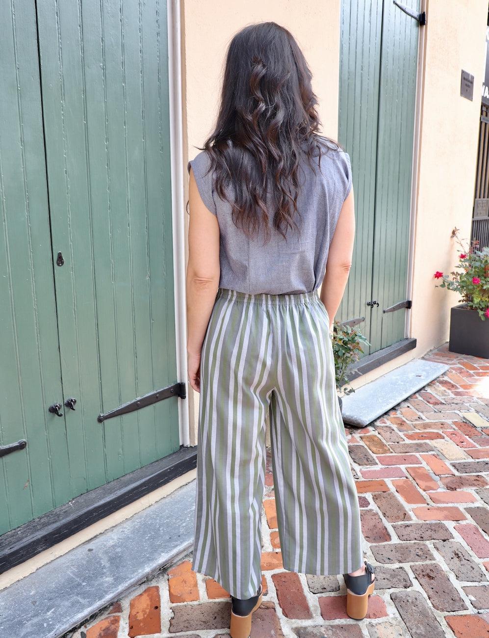 Earth Toned Striped Organic Cotton Wide Leg Pants