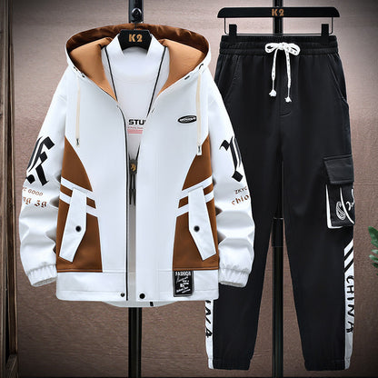 men's fall hooded jacket set