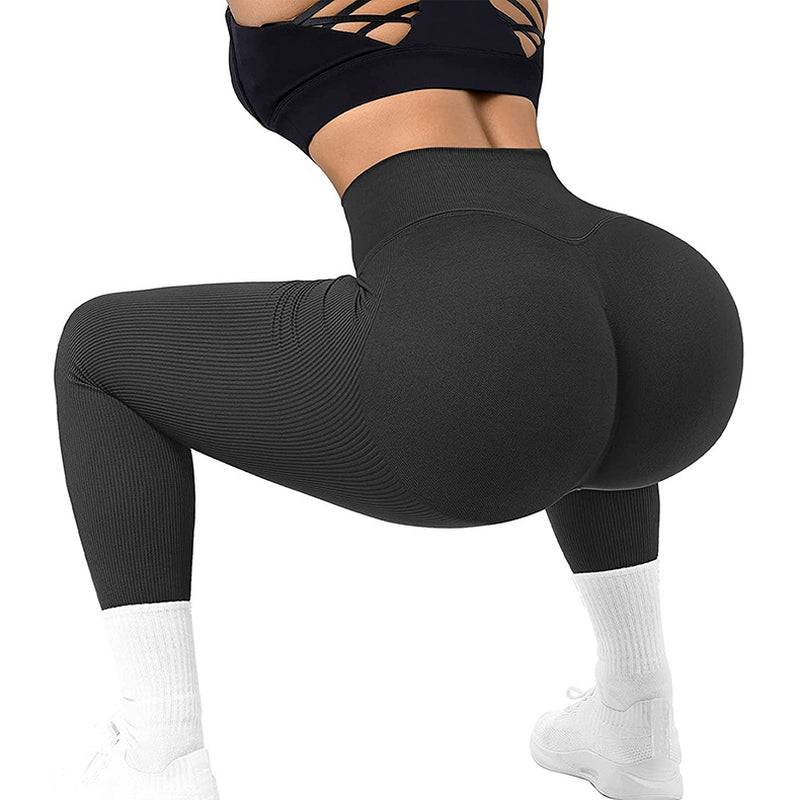High Waist Seamless Leggings Threaded Knitted Fitness Pants Solid Women'S Slimming Sports Yoga Pants Elastic Running Sport Leggings