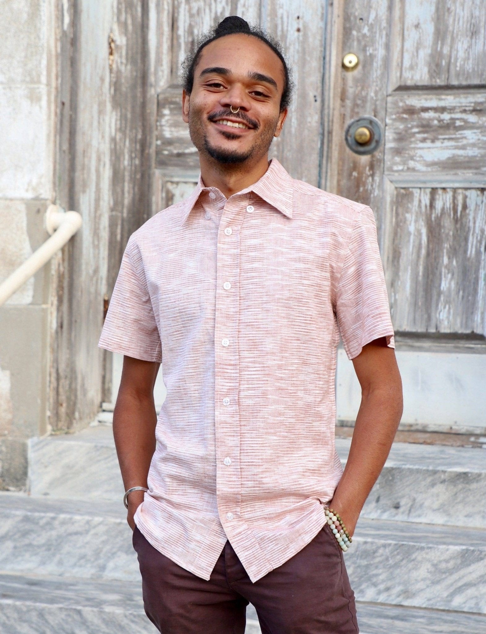 Salmon Pink Men's Button-Down Shirt