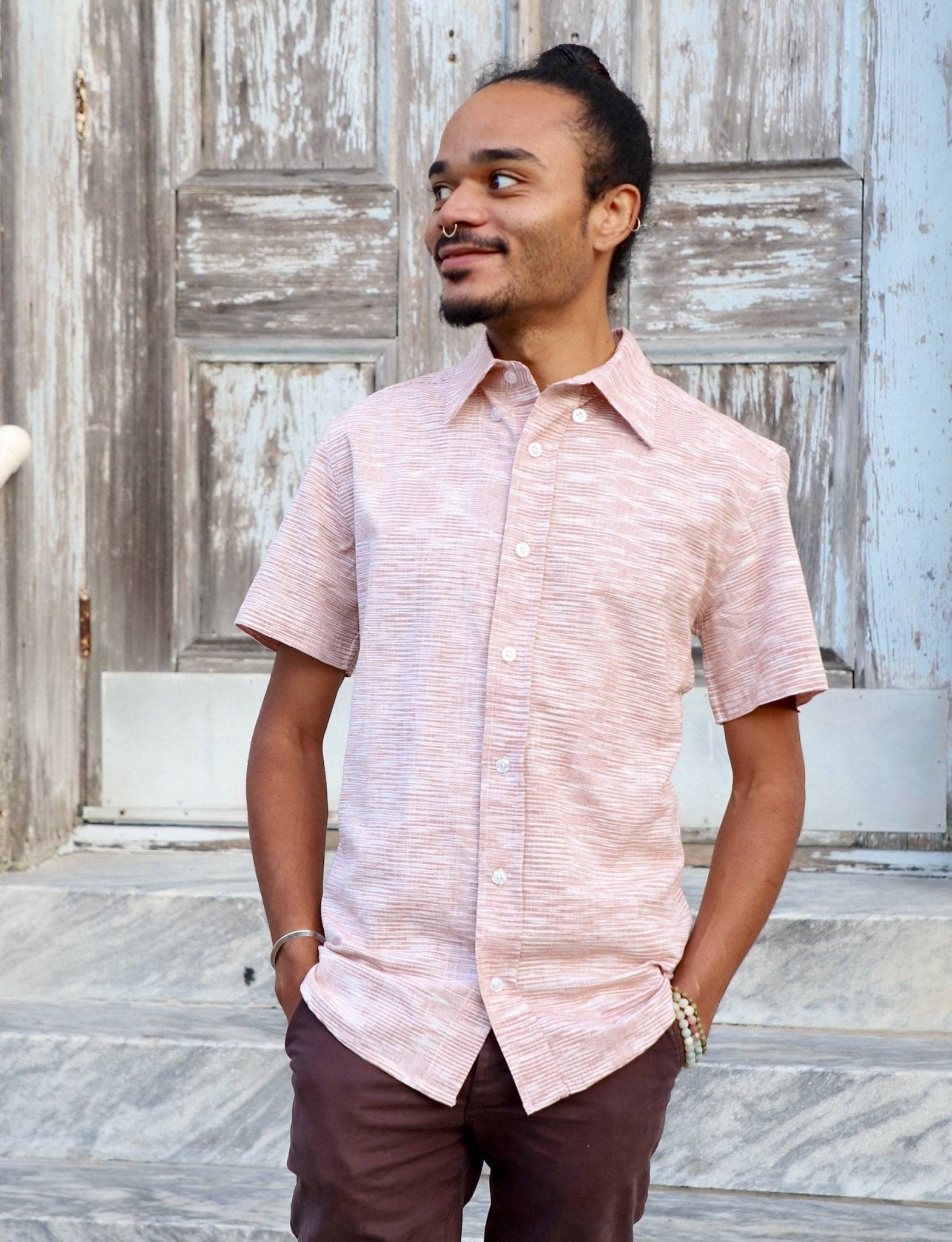 Salmon Pink Men's Button-Down Shirt
