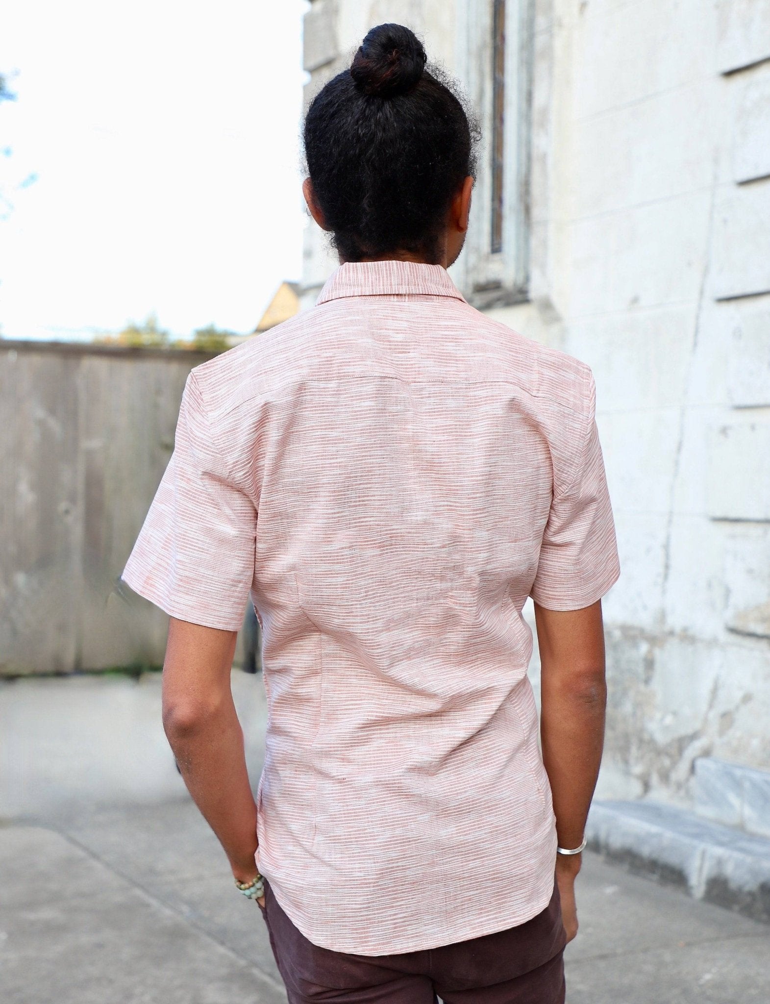 Salmon Pink Men's Button-Down Shirt