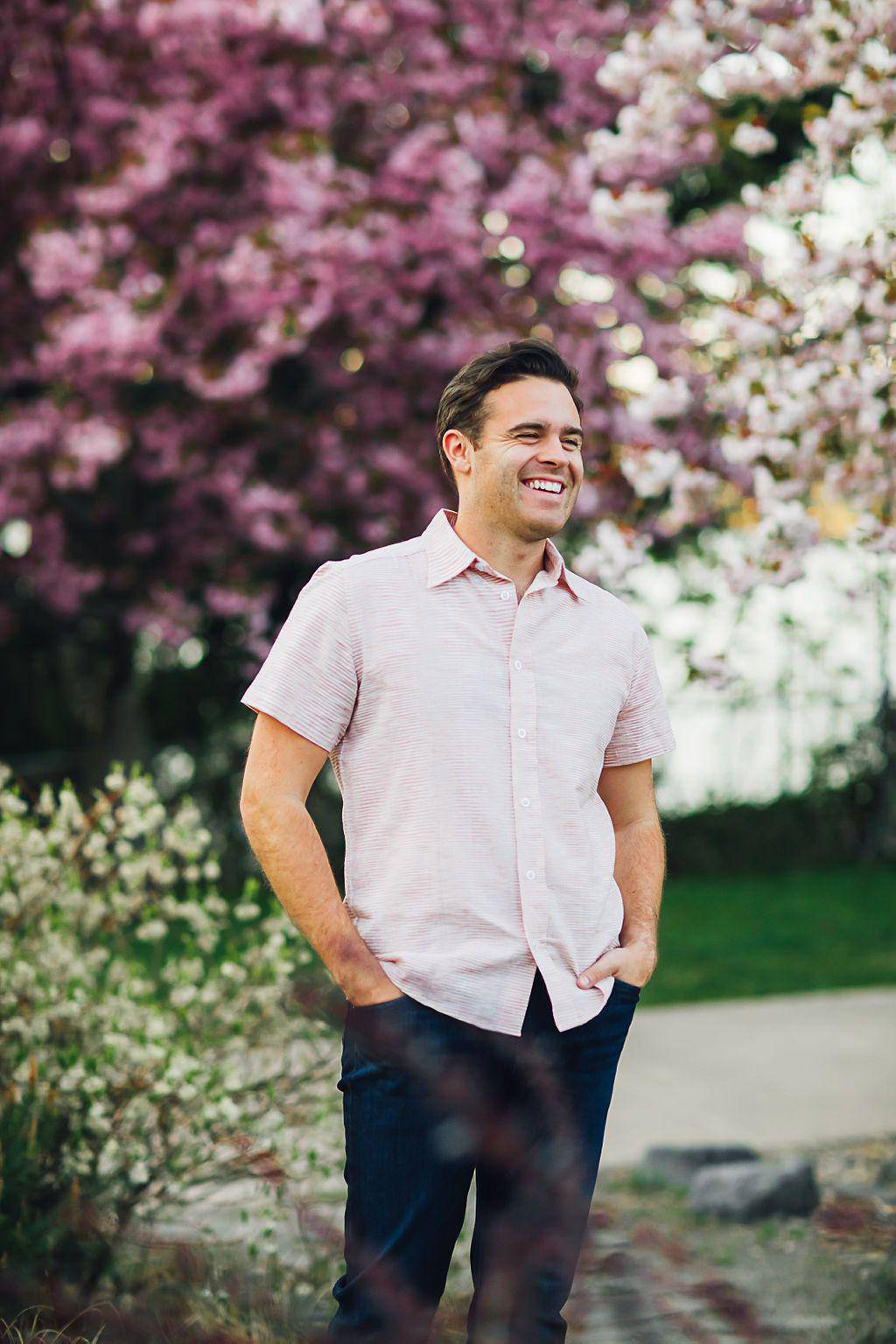 Salmon Pink Men's Button-Down Shirt