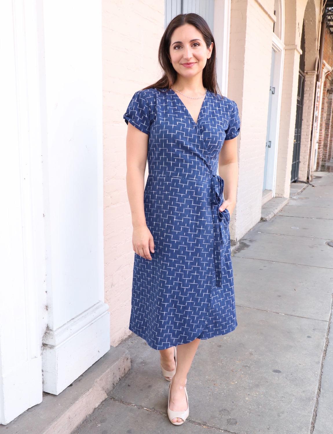 Twilight Handwoven Ikat Cotton Wrap Dress