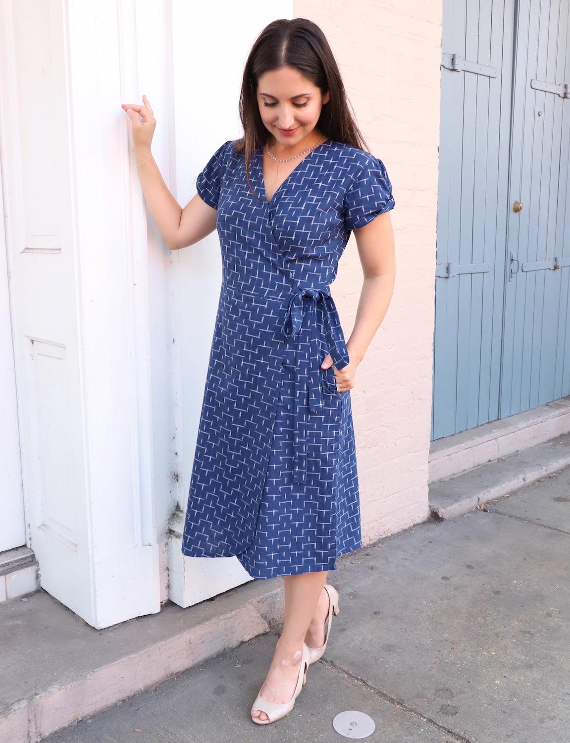 Twilight Handwoven Ikat Cotton Wrap Dress